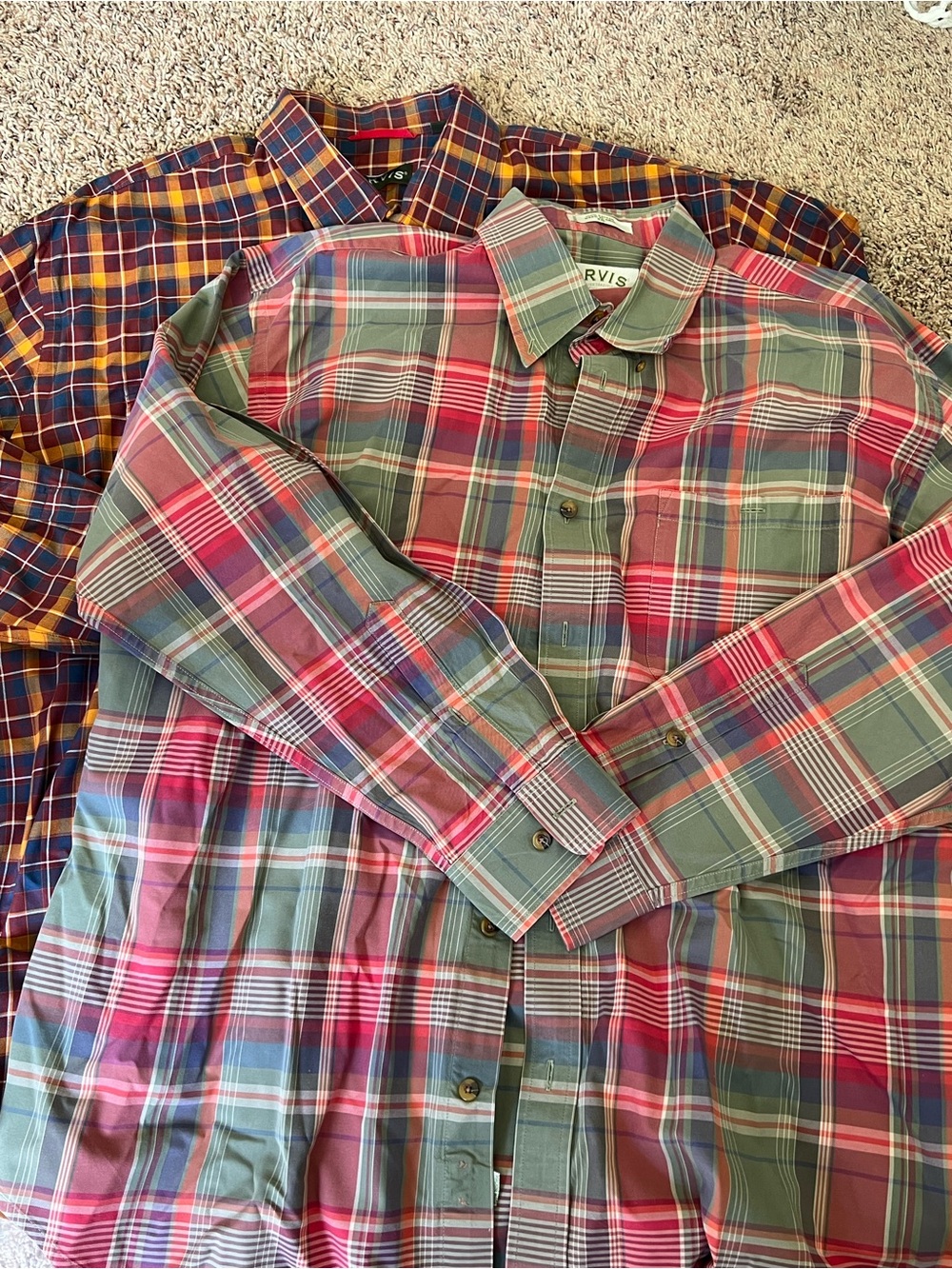 2 ORVIS Button Down Shirt Men's XXLarge Plaid fall colors cotton